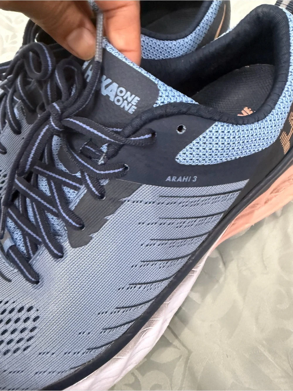 Hoka One One Women's Blue Running Shoes with Peach Accents